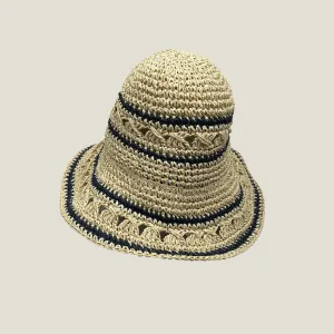 Lala Beige Straw Sun Hat With Blue Stripe