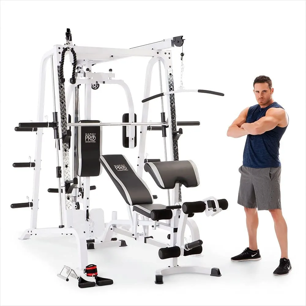Marcy Smith Cage Workout Machine Total Body Training Home Gym System with Linear Bearing