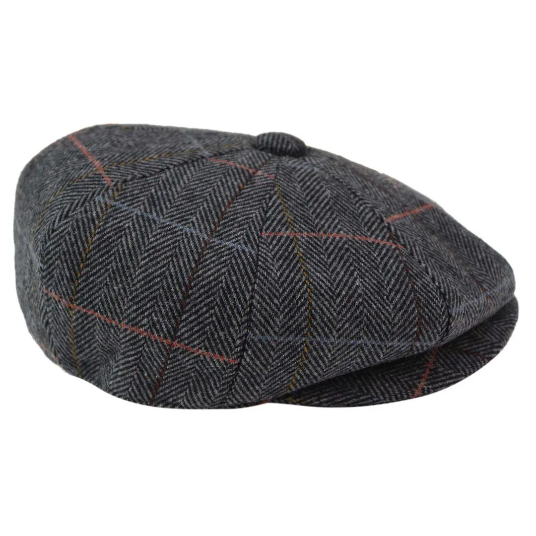 Mens 8 Panel Hat Flat Cap Newsboy Grandad Tweed Check Vintage Peaky Baker Boy
