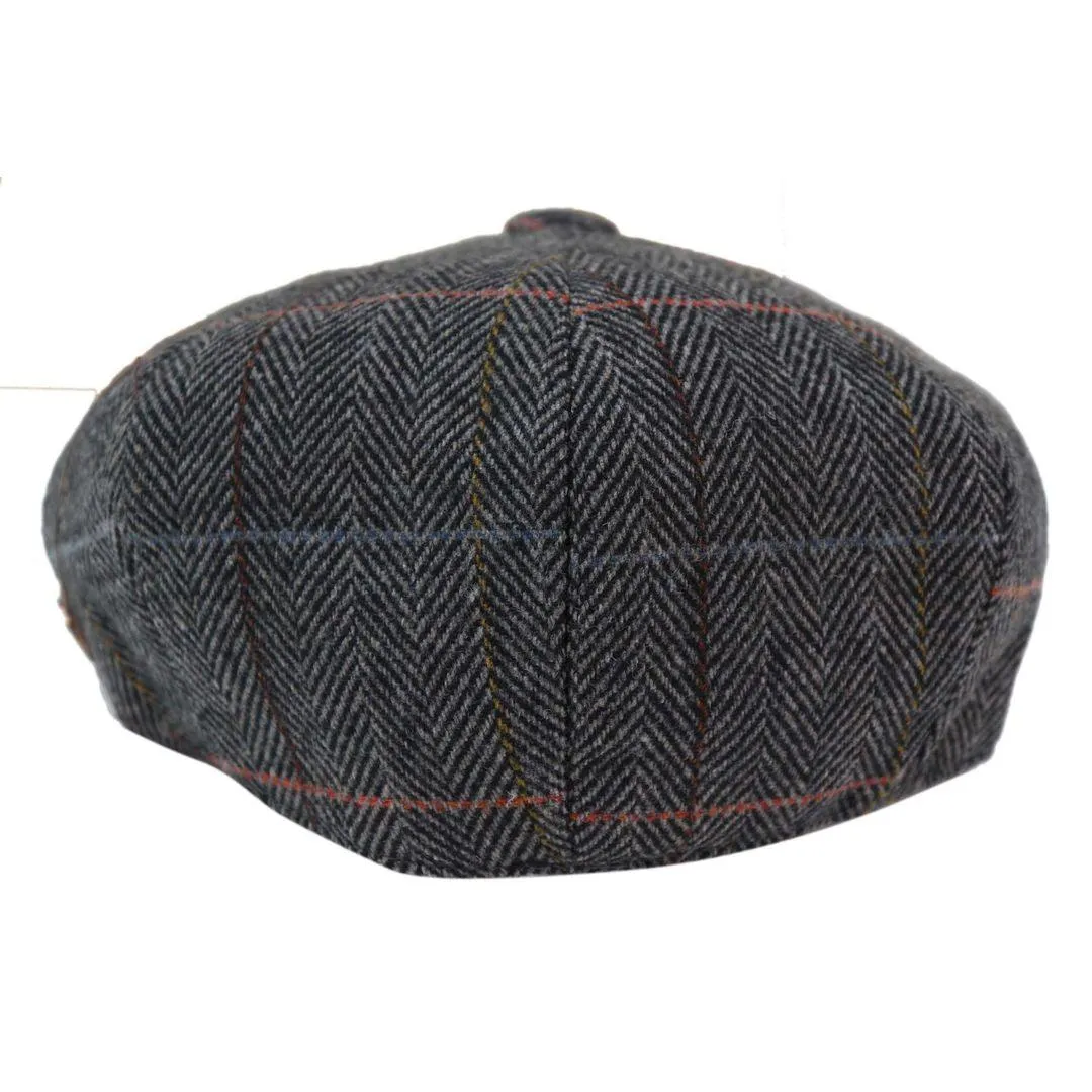 Mens 8 Panel Hat Flat Cap Newsboy Grandad Tweed Check Vintage Peaky Baker Boy