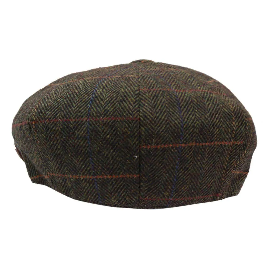 Mens 8 Panel Hat Flat Cap Newsboy Grandad Tweed Check Vintage Peaky Baker Boy