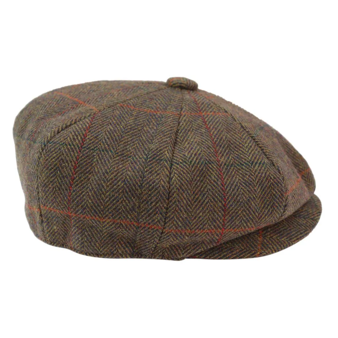 Mens 8 Panel Hat Flat Cap Newsboy Grandad Tweed Check Vintage Peaky Baker Boy