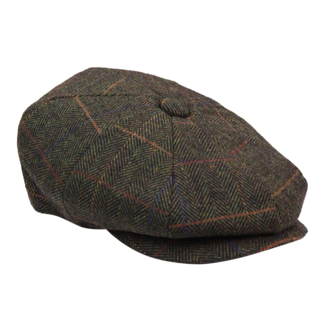 Mens 8 Panel Hat Flat Cap Newsboy Grandad Tweed Check Vintage Peaky Baker Boy