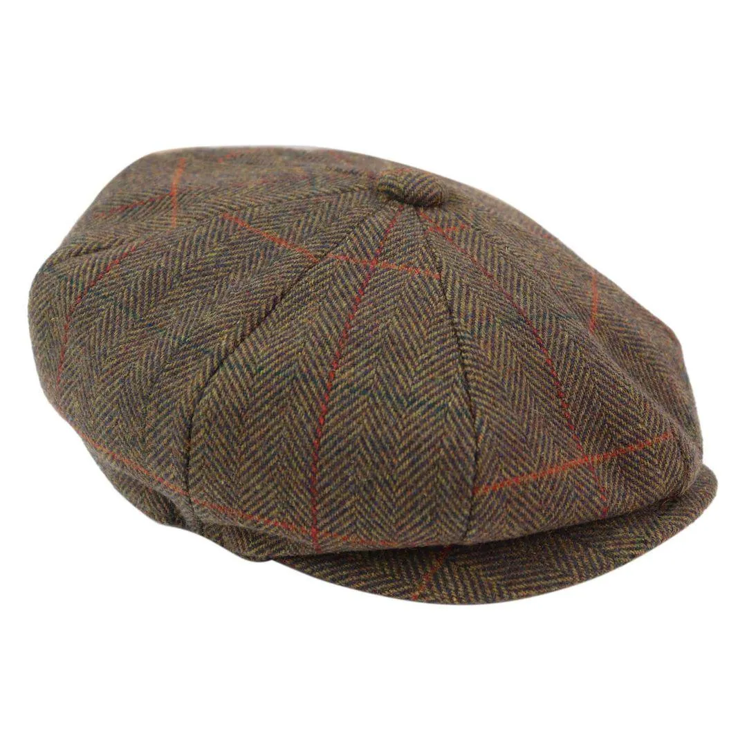 Mens 8 Panel Hat Flat Cap Newsboy Grandad Tweed Check Vintage Peaky Baker Boy