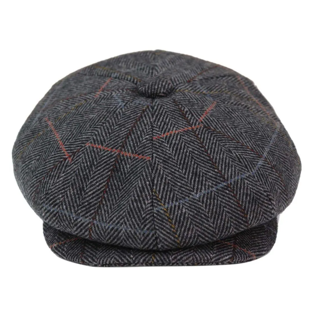 Mens 8 Panel Hat Flat Cap Newsboy Grandad Tweed Check Vintage Peaky Baker Boy