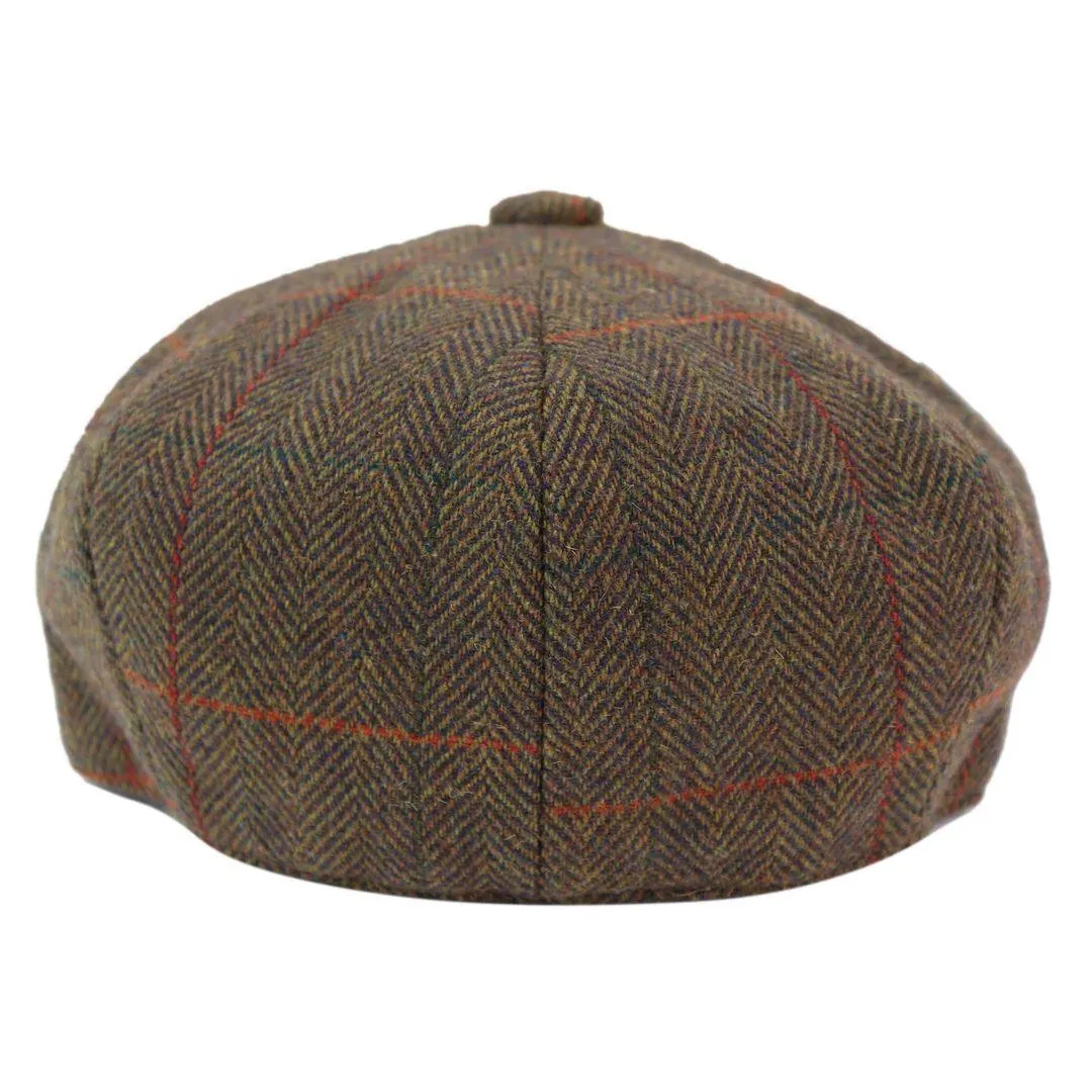 Mens 8 Panel Hat Flat Cap Newsboy Grandad Tweed Check Vintage Peaky Baker Boy