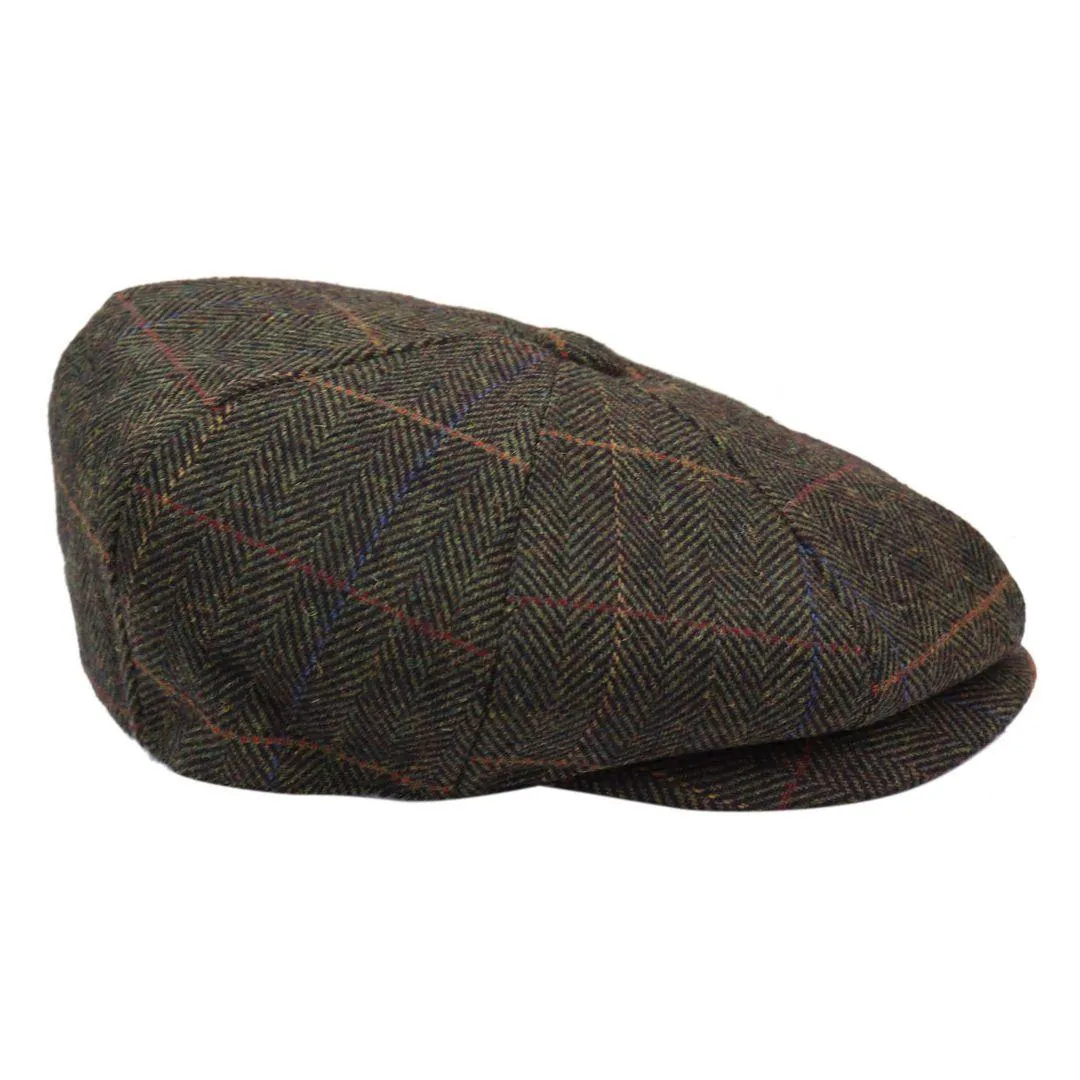 Mens 8 Panel Hat Flat Cap Newsboy Grandad Tweed Check Vintage Peaky Baker Boy