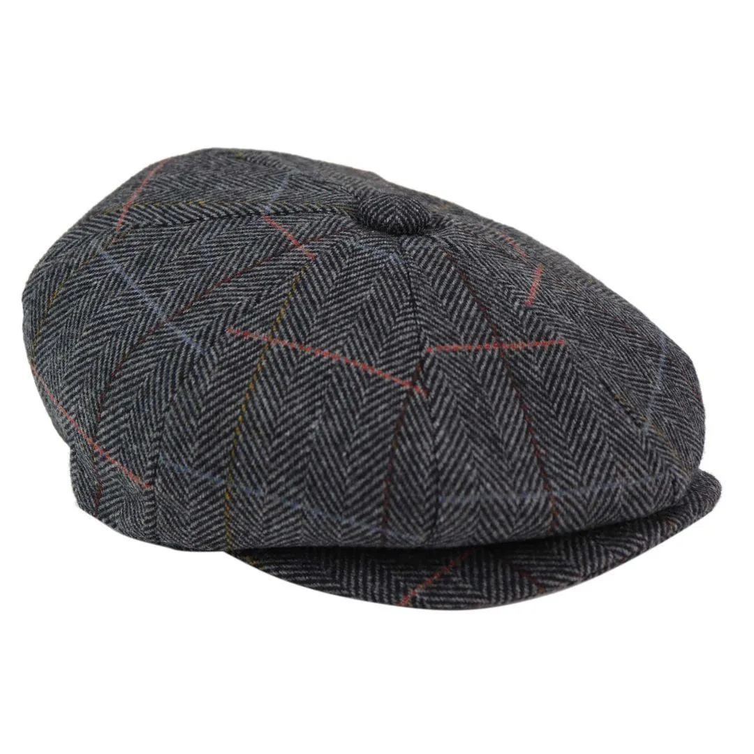 Mens 8 Panel Hat Flat Cap Newsboy Grandad Tweed Check Vintage Peaky Baker Boy