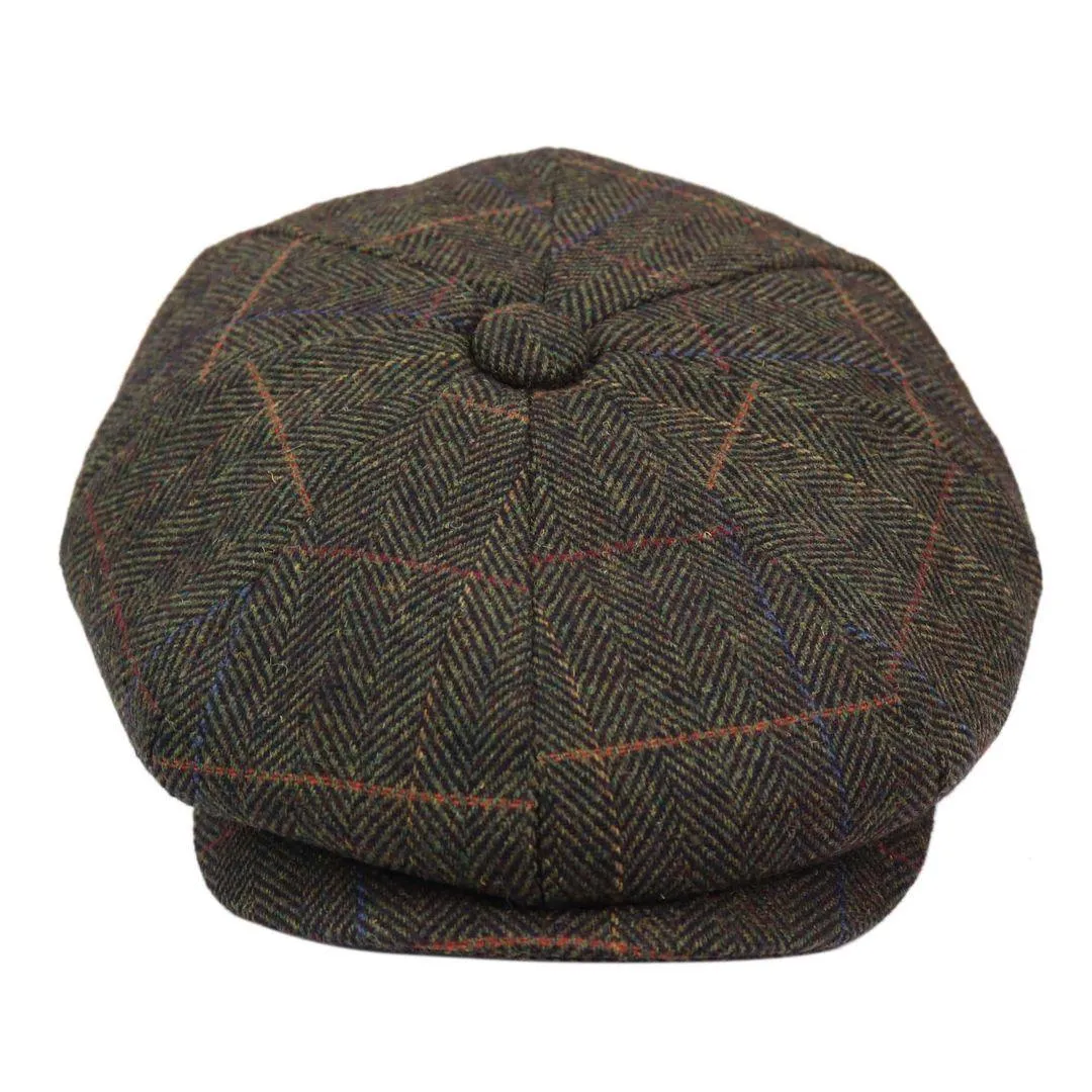 Mens 8 Panel Hat Flat Cap Newsboy Grandad Tweed Check Vintage Peaky Baker Boy