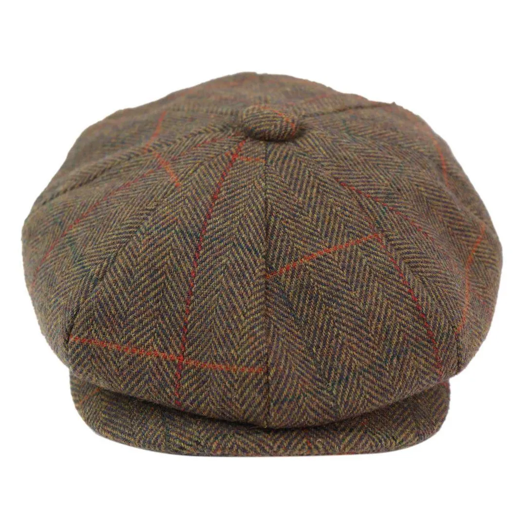 Mens 8 Panel Hat Flat Cap Newsboy Grandad Tweed Check Vintage Peaky Baker Boy