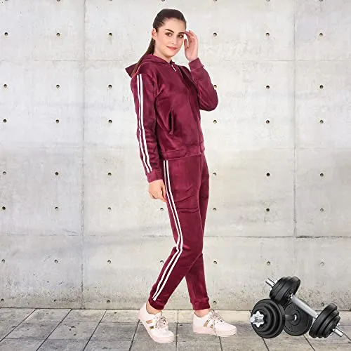 Miley Premium Regular Fit Velvet Track Suit for Women | Stylish Velvet Winter Wear Night Suit with Pockets & Hoodie | Ladies Track Suit for Sports Wear, Nightwear, Jogging, Daily Use, Gym Wear
