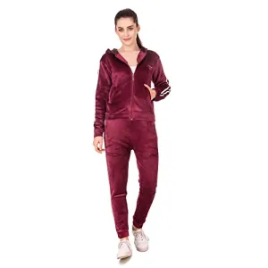Miley Premium Regular Fit Velvet Track Suit for Women | Stylish Velvet Winter Wear Night Suit with Pockets & Hoodie | Ladies Track Suit for Sports Wear, Nightwear, Jogging, Daily Use, Gym Wear
