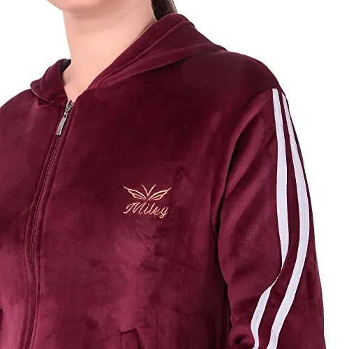 Miley Premium Regular Fit Velvet Track Suit for Women | Stylish Velvet Winter Wear Night Suit with Pockets & Hoodie | Ladies Track Suit for Sports Wear, Nightwear, Jogging, Daily Use, Gym Wear