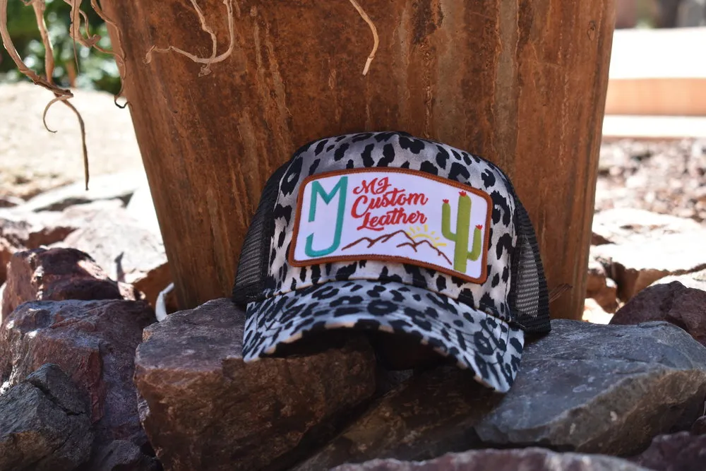 MJ Custom Leather Logo Hats!!(Black and White Cheetah)