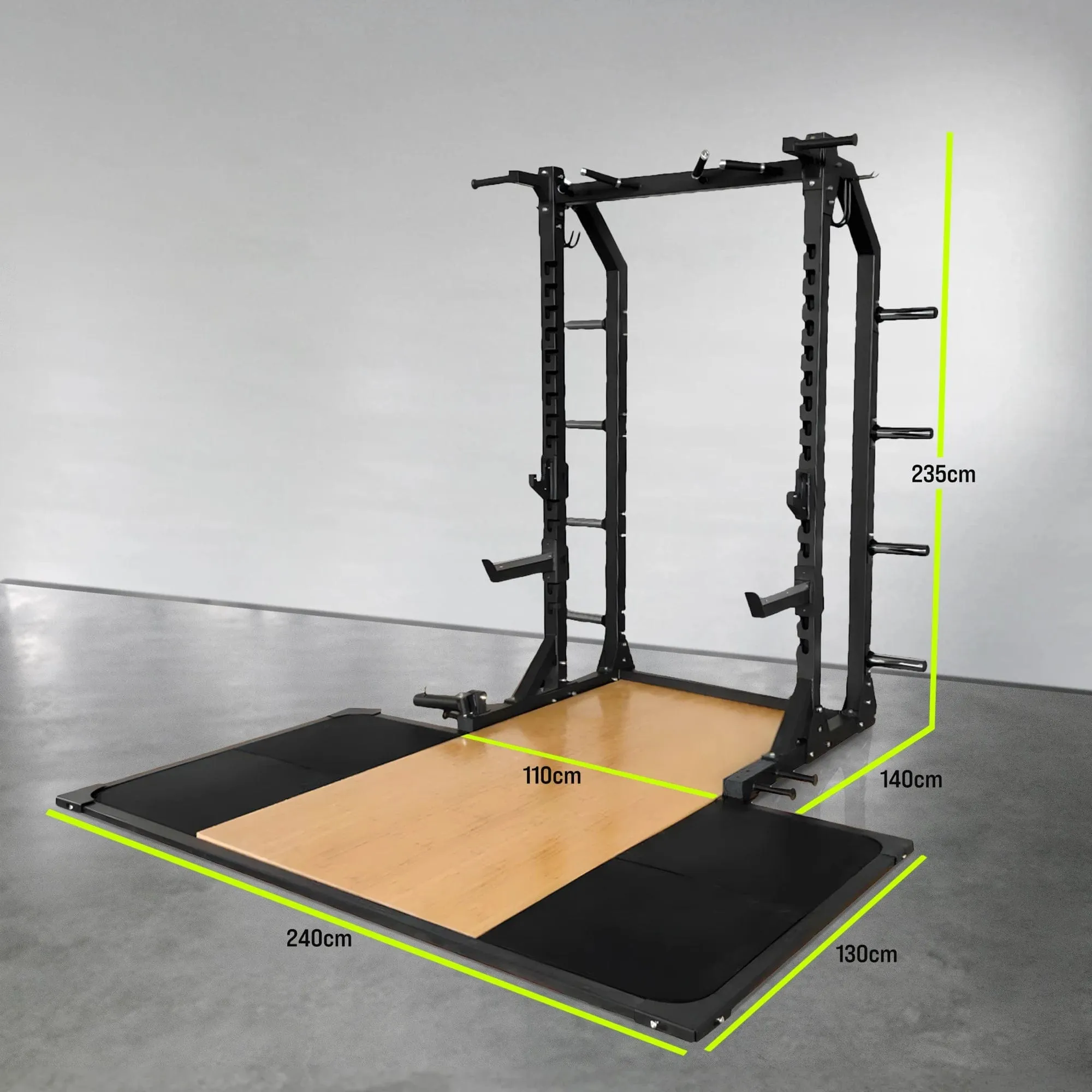 Multifunktionales Half Rack mit Weightlifting Plattform