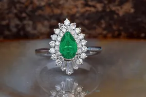 Natural emerald ring-Emerald ring-Pear Cut Emerald-Gatsby Ring-Vintage emerald ring-Vintage ring-Solid gold ring-Art deco emerald ring