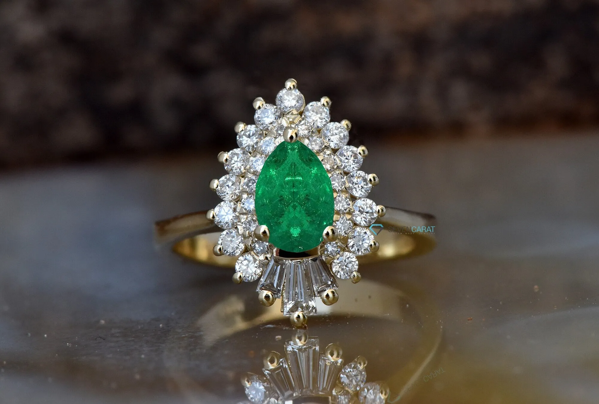Natural emerald ring-Emerald ring-Pear Cut Emerald-Gatsby Ring-Vintage emerald ring-Vintage ring-Solid gold ring-Art deco emerald ring