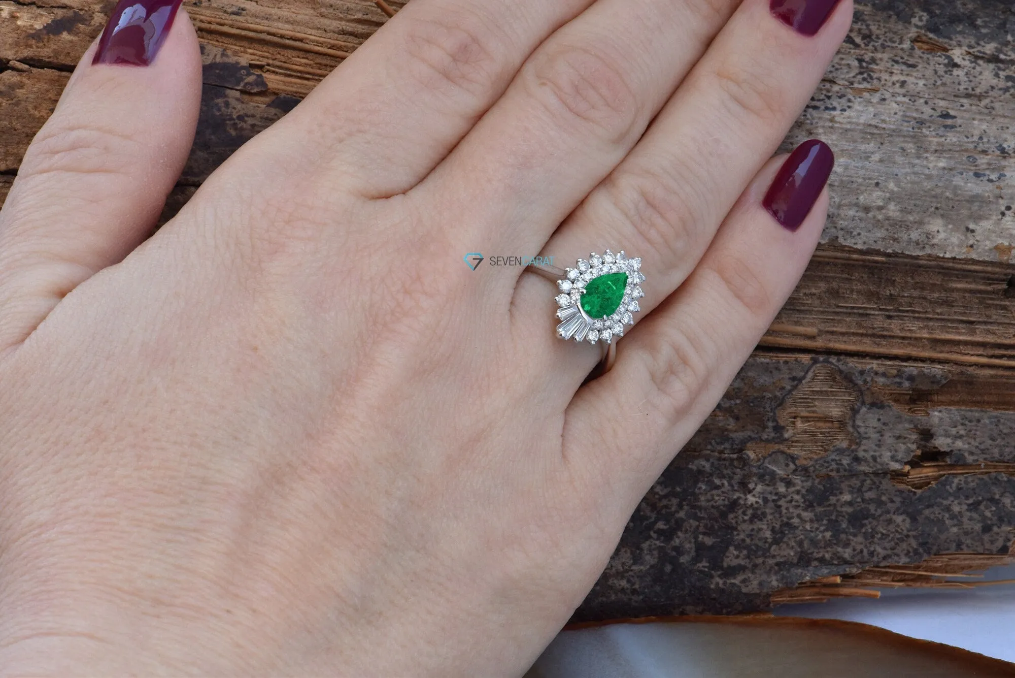 Natural emerald ring-Emerald ring-Pear Cut Emerald-Gatsby Ring-Vintage emerald ring-Vintage ring-Solid gold ring-Art deco emerald ring