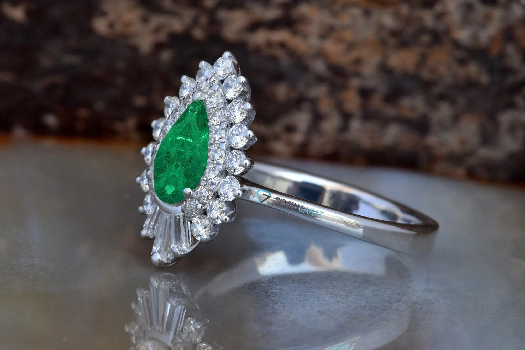 Natural emerald ring-Emerald ring-Pear Cut Emerald-Gatsby Ring-Vintage emerald ring-Vintage ring-Solid gold ring-Art deco emerald ring