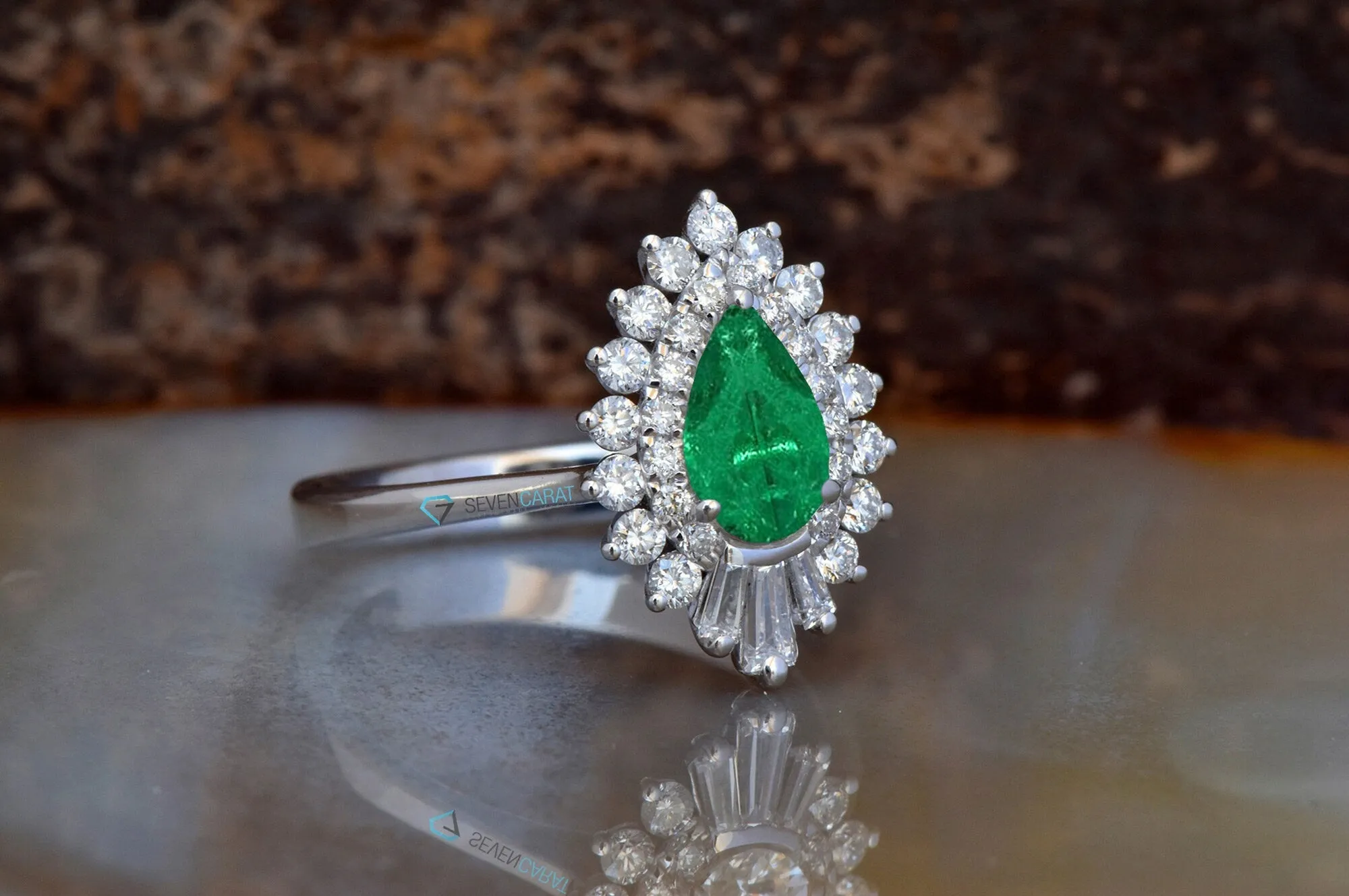 Natural emerald ring-Emerald ring-Pear Cut Emerald-Gatsby Ring-Vintage emerald ring-Vintage ring-Solid gold ring-Art deco emerald ring