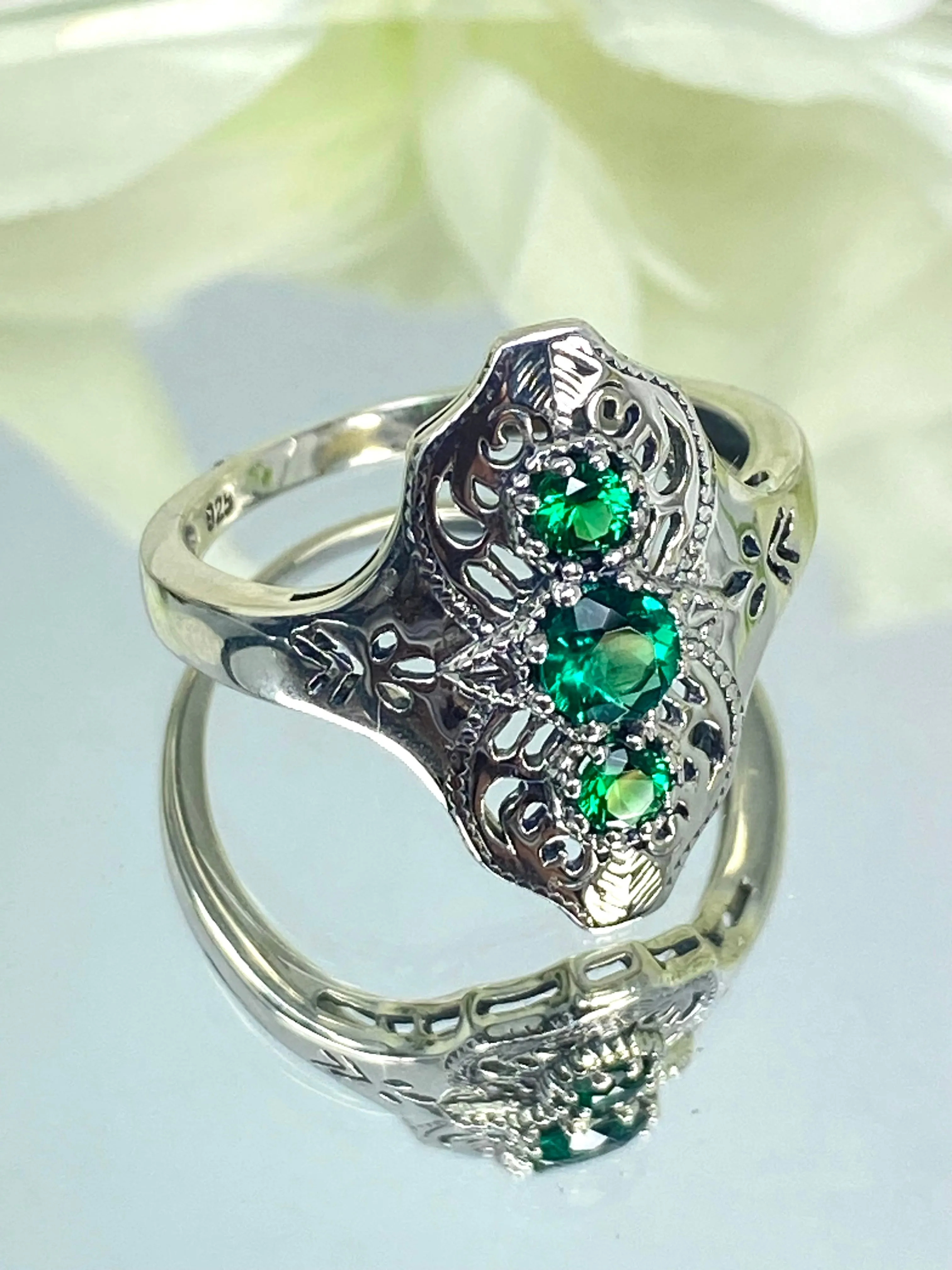 Natural Emerald Ring, Size 9, Spider Gatsby, Sterling Silver Vintage Jewelry D172 - Ready to Ship