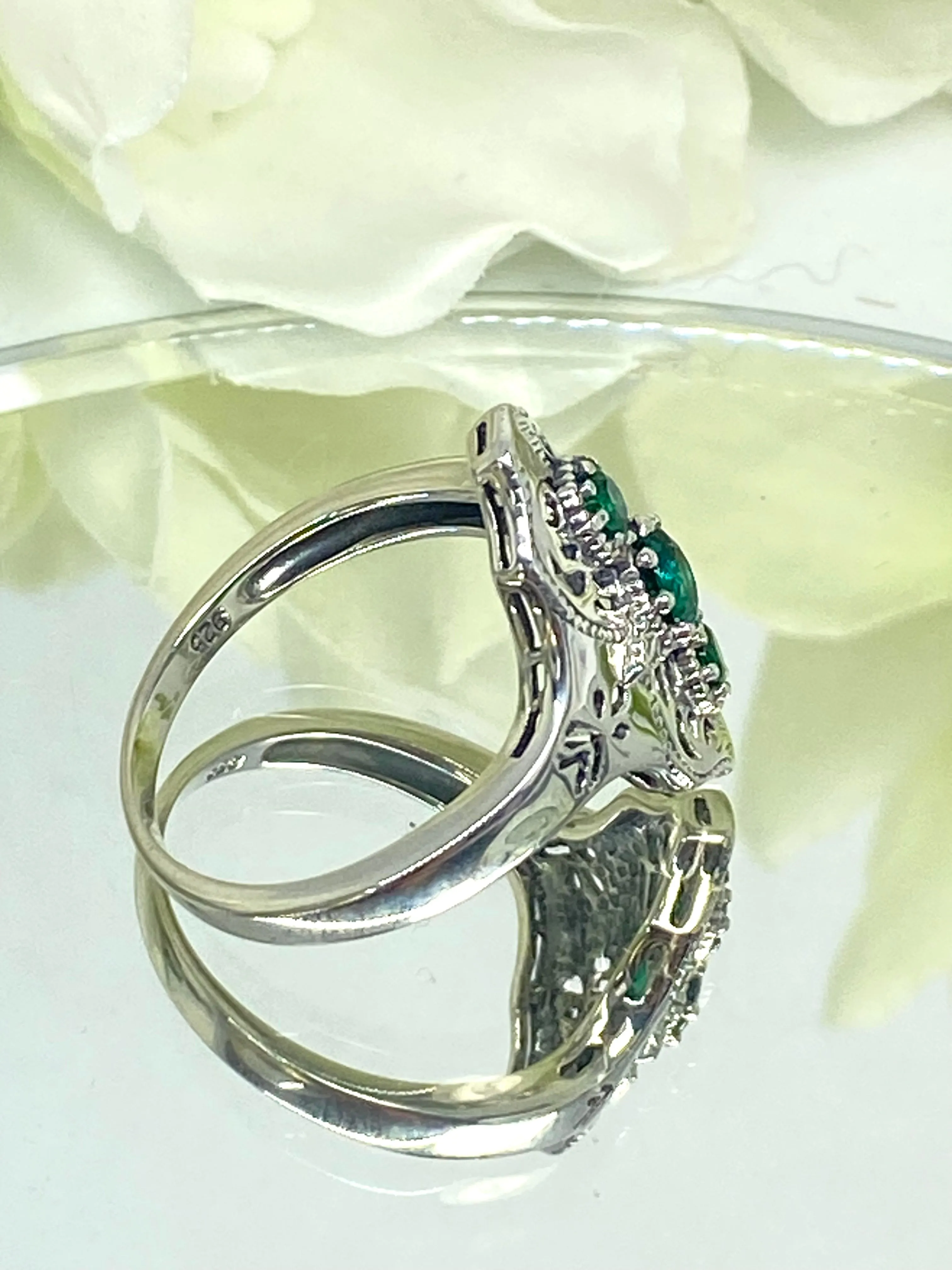 Natural Emerald Ring, Size 9, Spider Gatsby, Sterling Silver Vintage Jewelry D172 - Ready to Ship