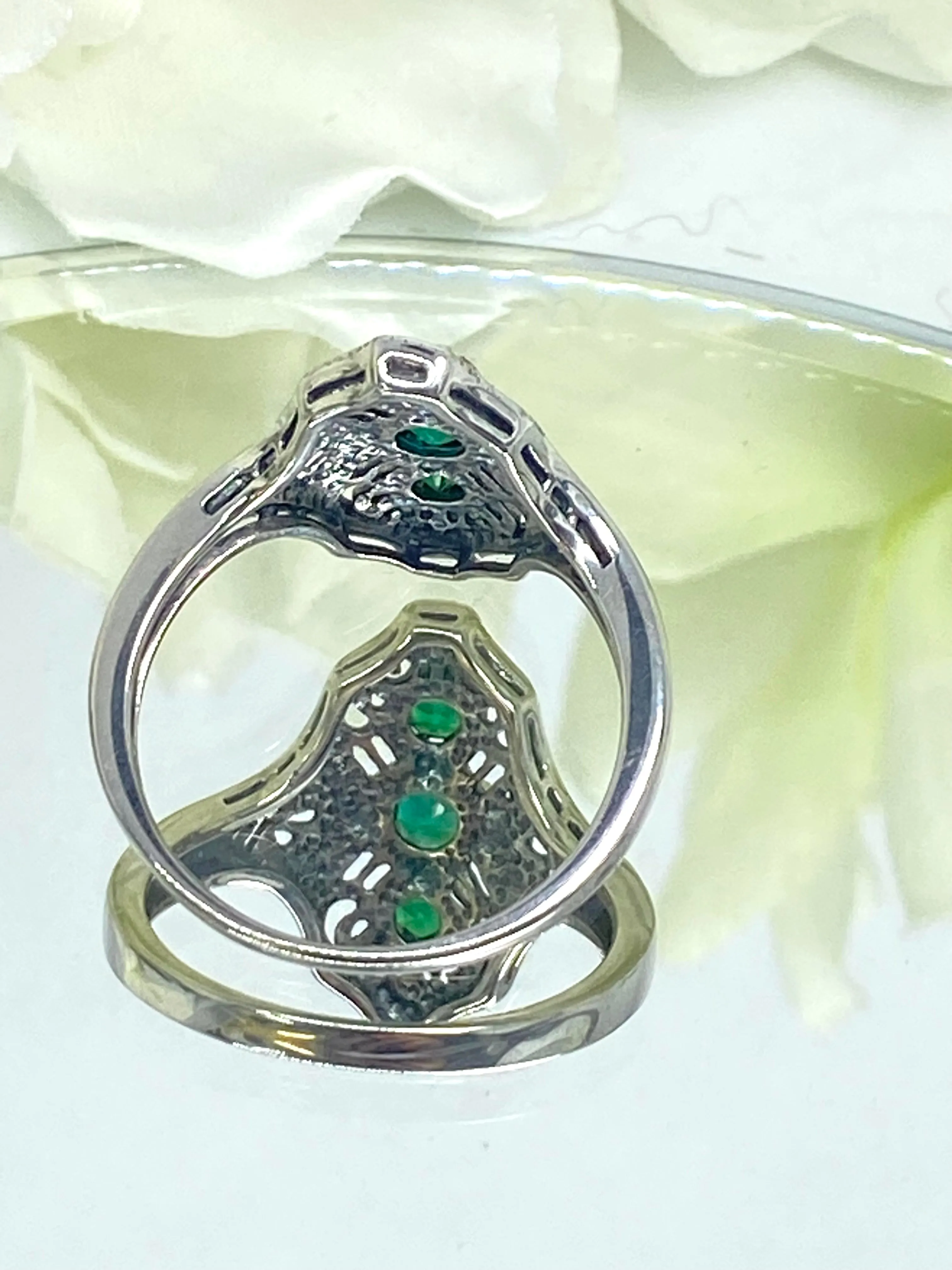 Natural Emerald Ring, Size 9, Spider Gatsby, Sterling Silver Vintage Jewelry D172 - Ready to Ship