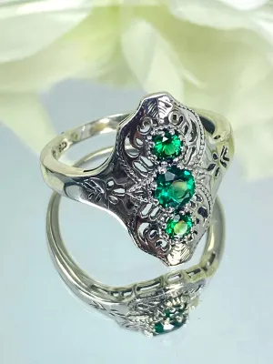 Natural Emerald Ring, Size 9, Spider Gatsby, Sterling Silver Vintage Jewelry D172 - Ready to Ship
