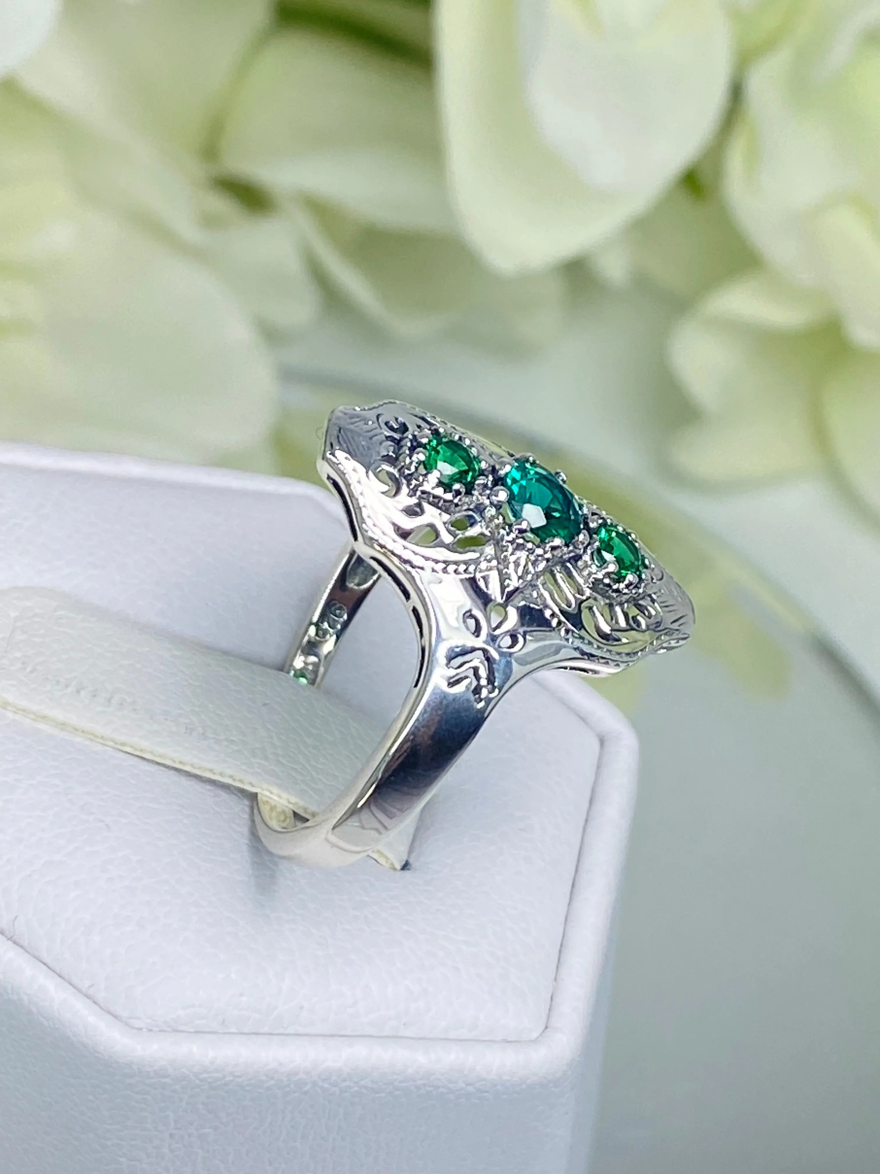 Natural Emerald Ring, Size 9, Spider Gatsby, Sterling Silver Vintage Jewelry D172 - Ready to Ship