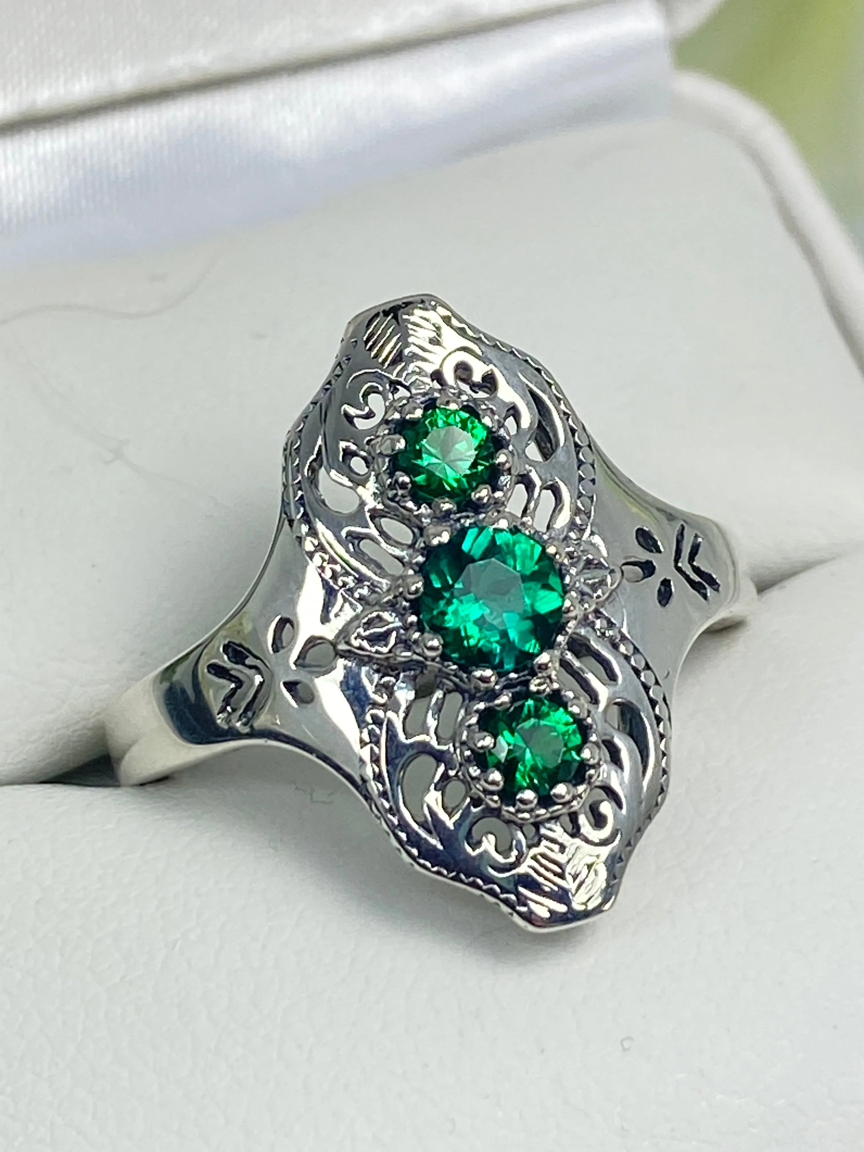 Natural Emerald Ring, Size 9, Spider Gatsby, Sterling Silver Vintage Jewelry D172 - Ready to Ship