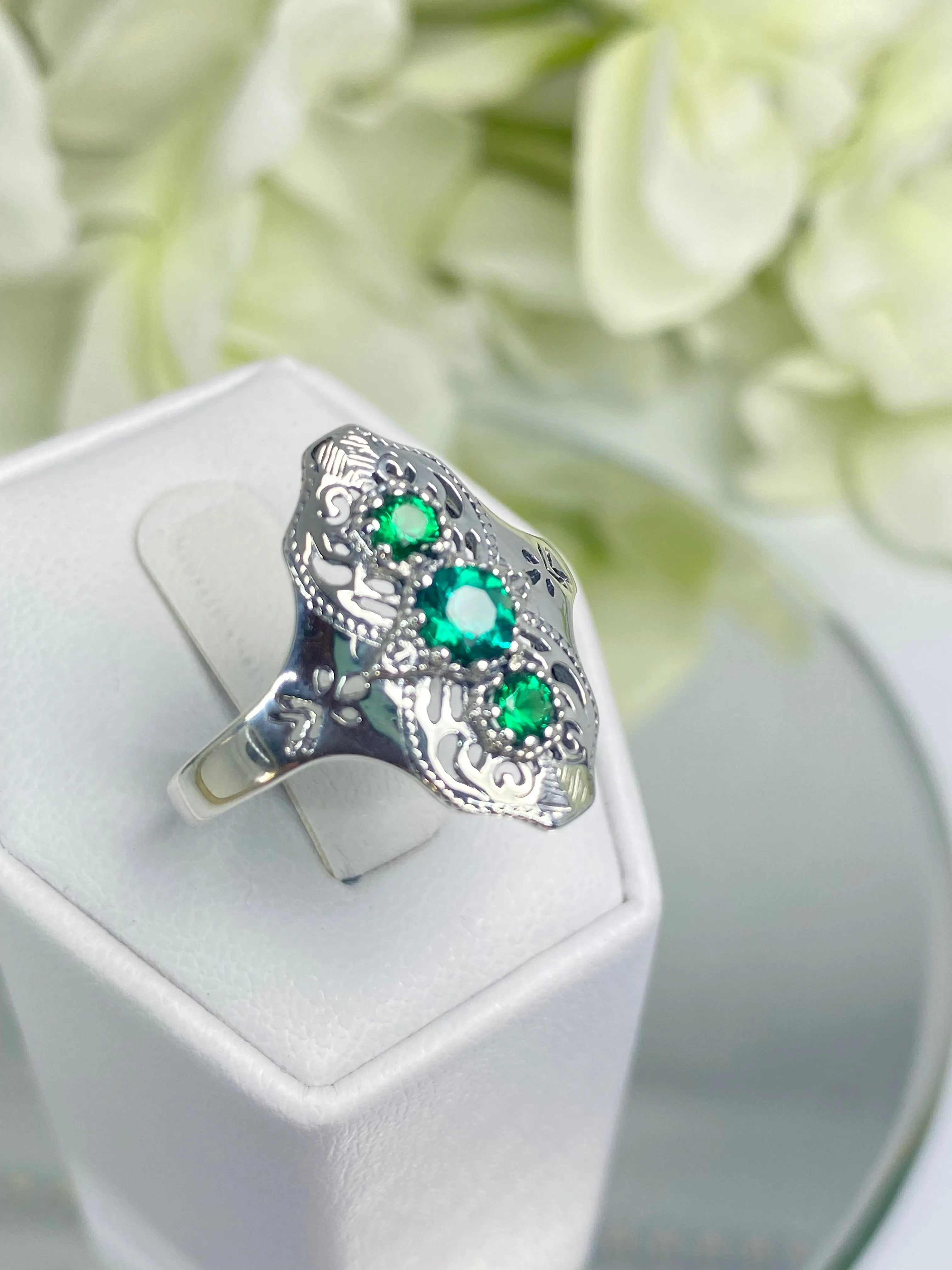 Natural Emerald Ring, Size 9, Spider Gatsby, Sterling Silver Vintage Jewelry D172 - Ready to Ship