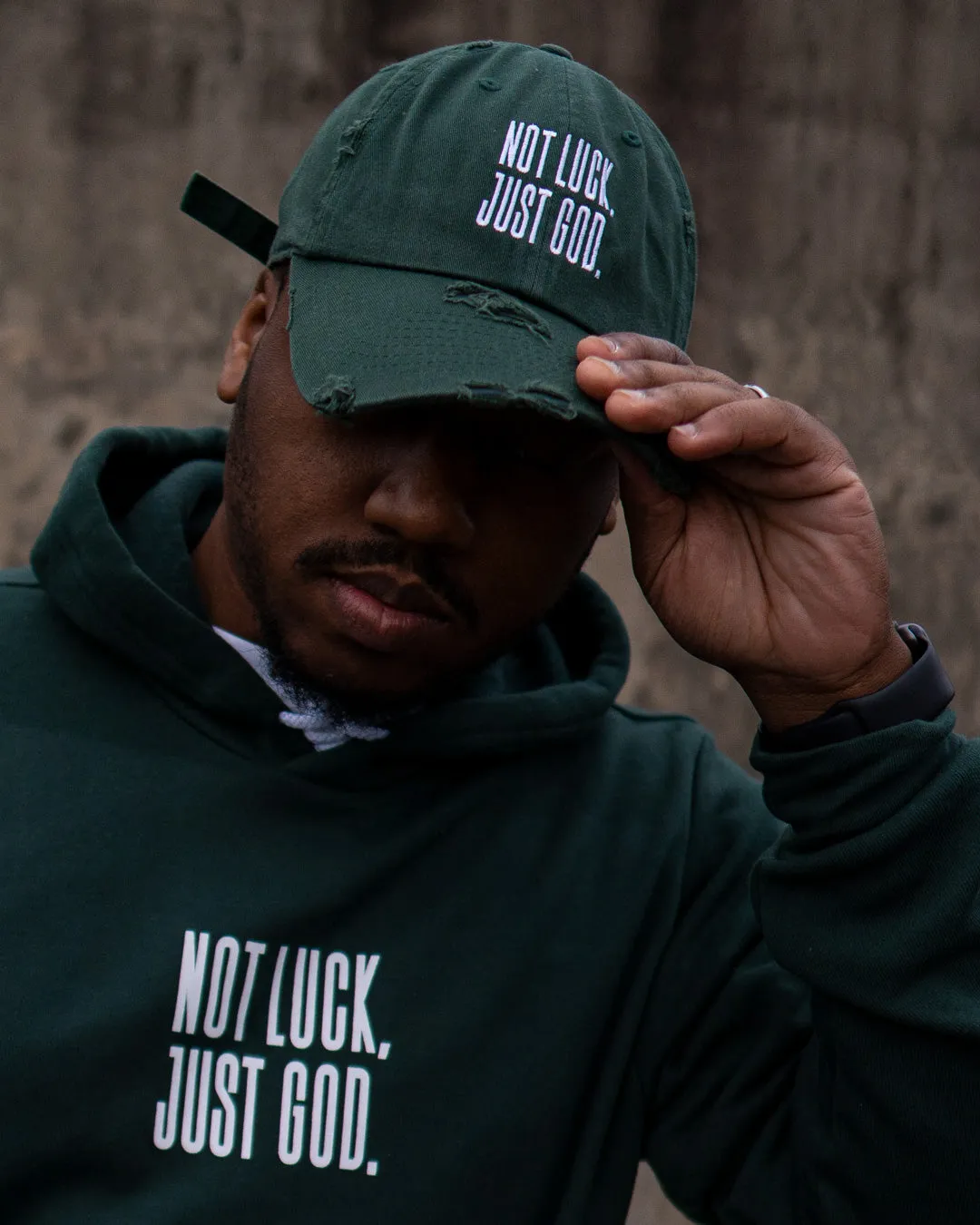 Not Luck, Just God. Hat (Distressed)