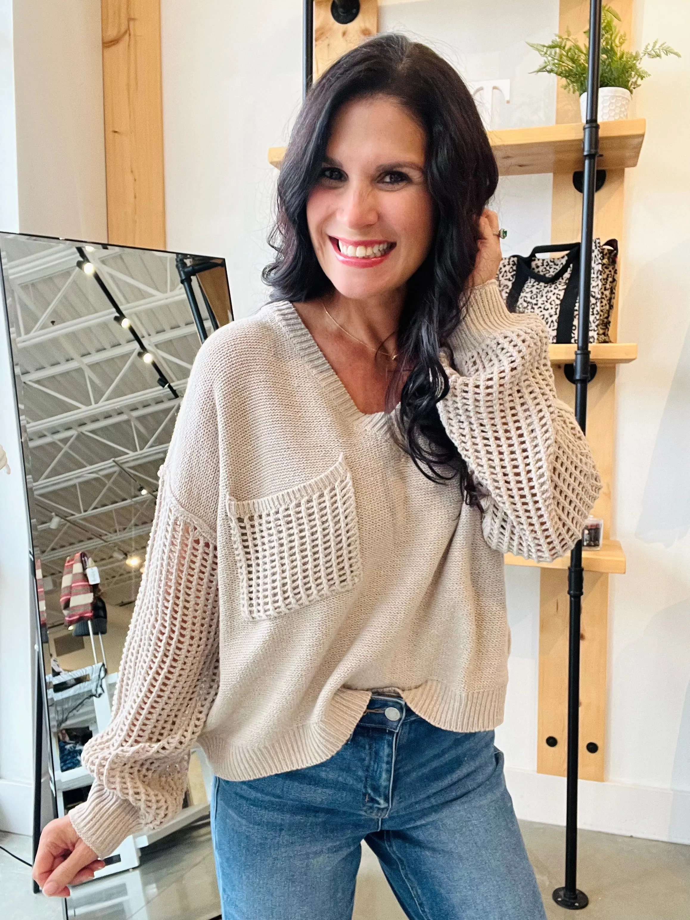 Open Knit Sweater in Oatmeal