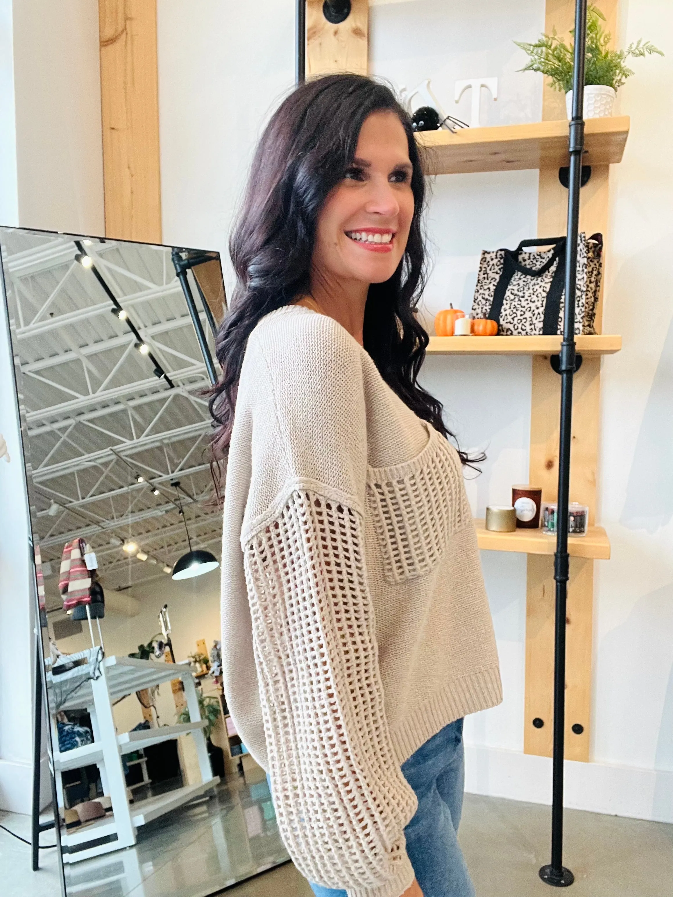 Open Knit Sweater in Oatmeal