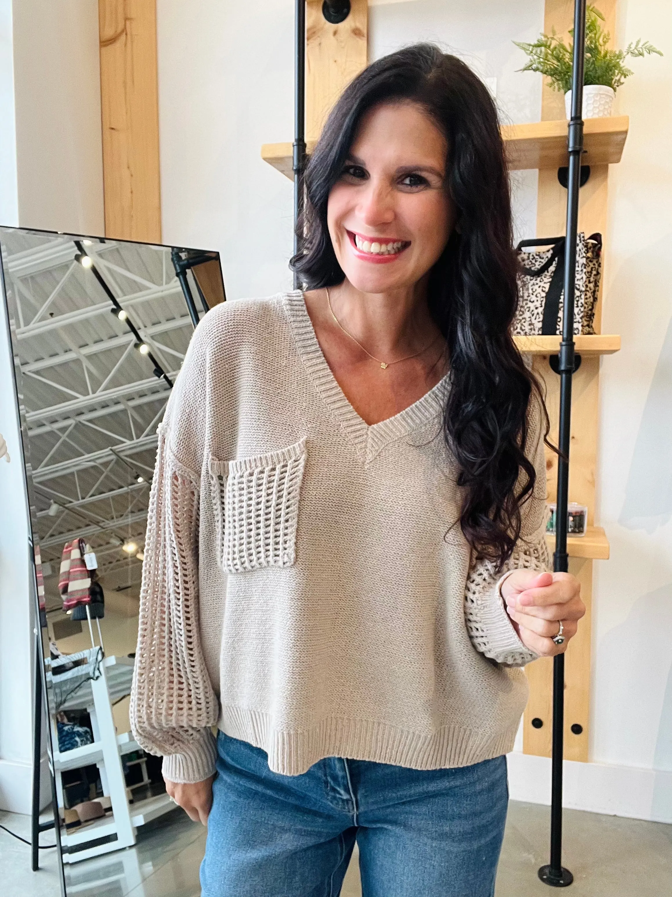 Open Knit Sweater in Oatmeal