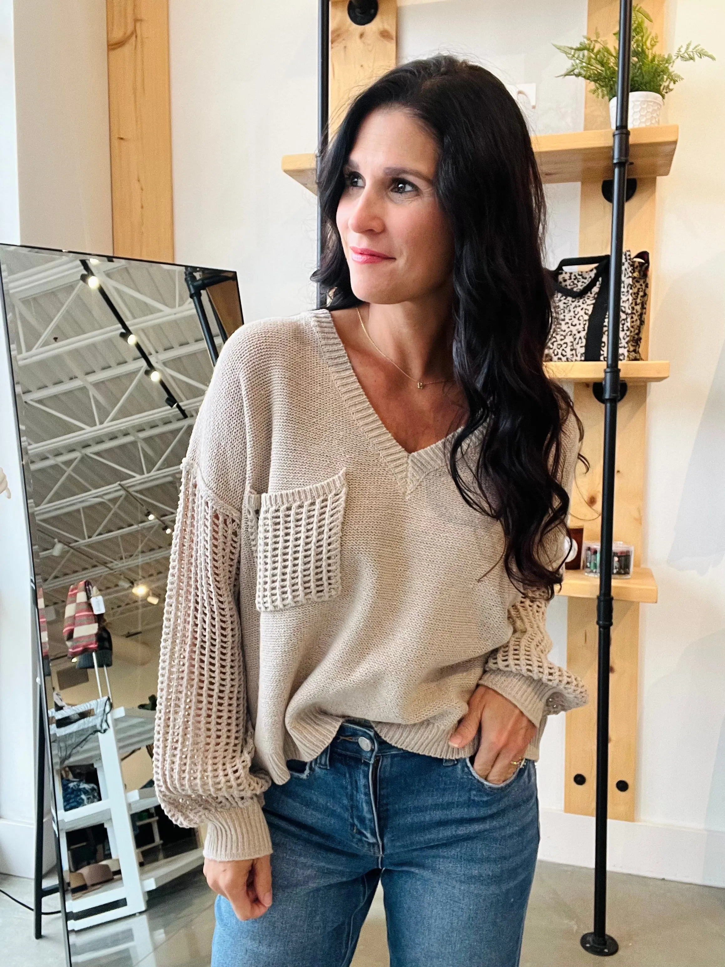 Open Knit Sweater in Oatmeal