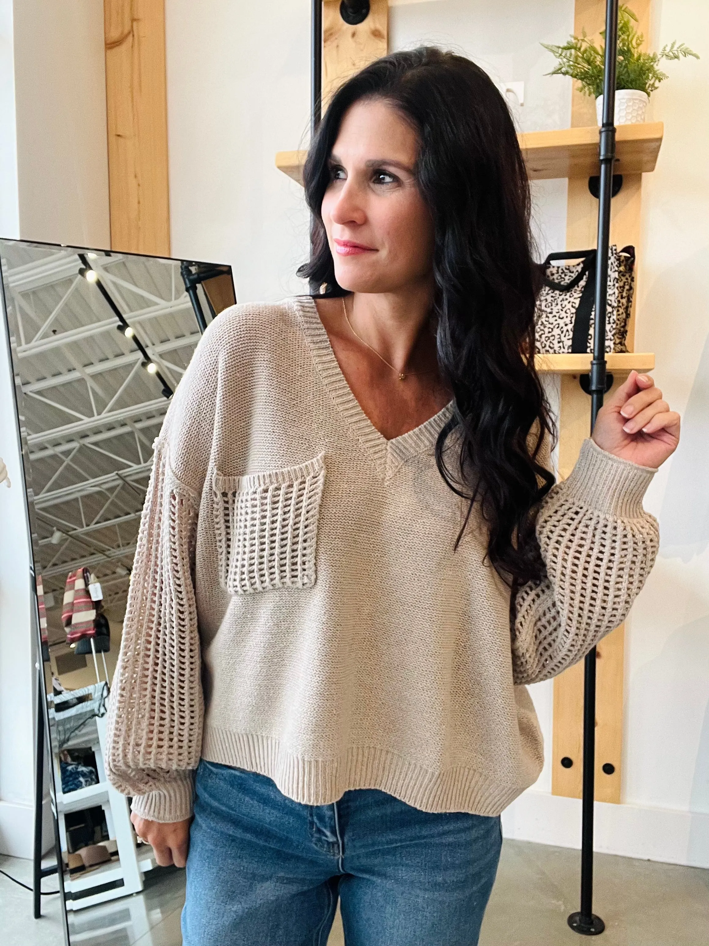 Open Knit Sweater in Oatmeal