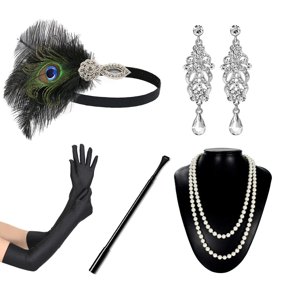 Peacock 1920s Flapper Girl Accessories Set of 5