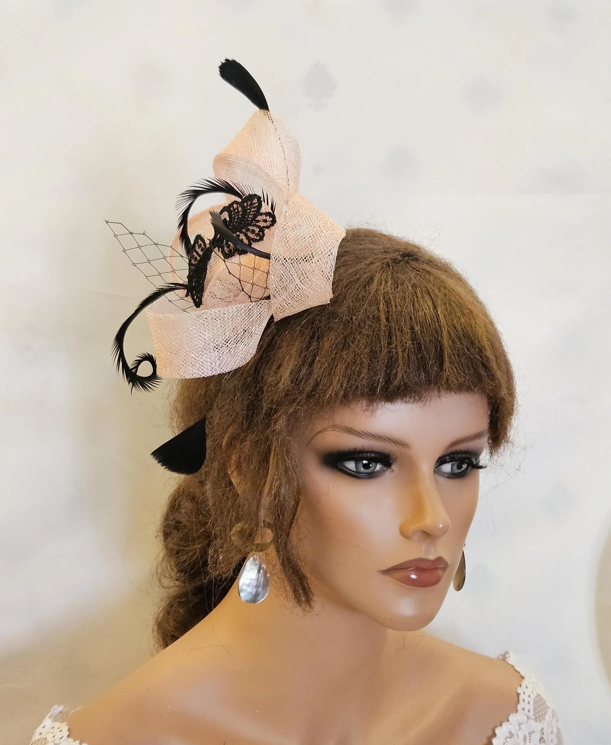 Pink and Black Fascinator. Ivory, Champagne,White fascinator Royal Ascot headpiece Wedding Cocktail party Mother of Bride fascinator