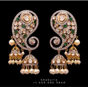 Polki Mango Jhumka,Kundan Polki Jewelry,Daily wear Jewelry,Simple Jewelry,pastel Stones Jewelry,Sterling Silver Jewelry,Pure Silver Jewelry