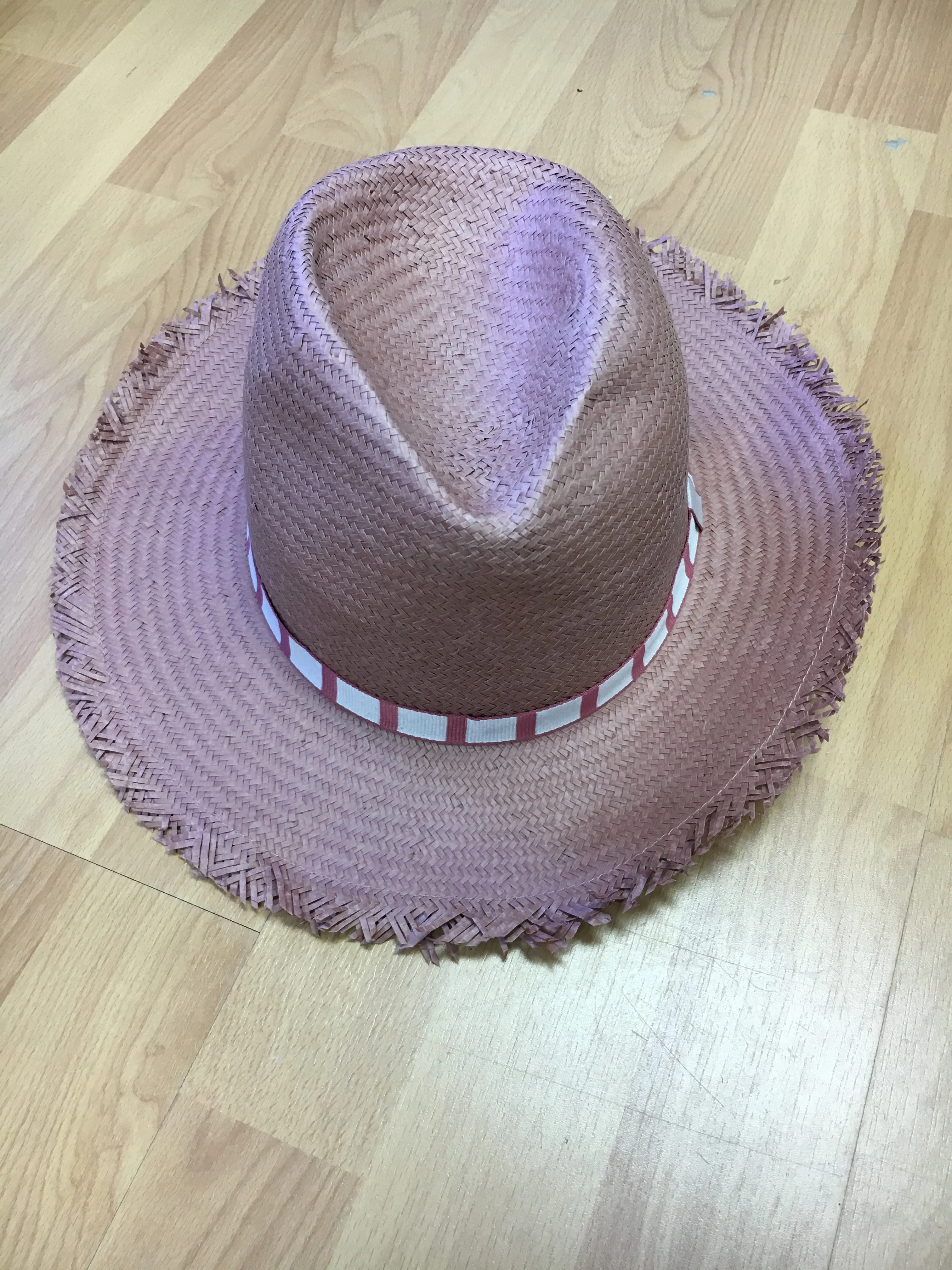 Purple straw with stripe ribbon