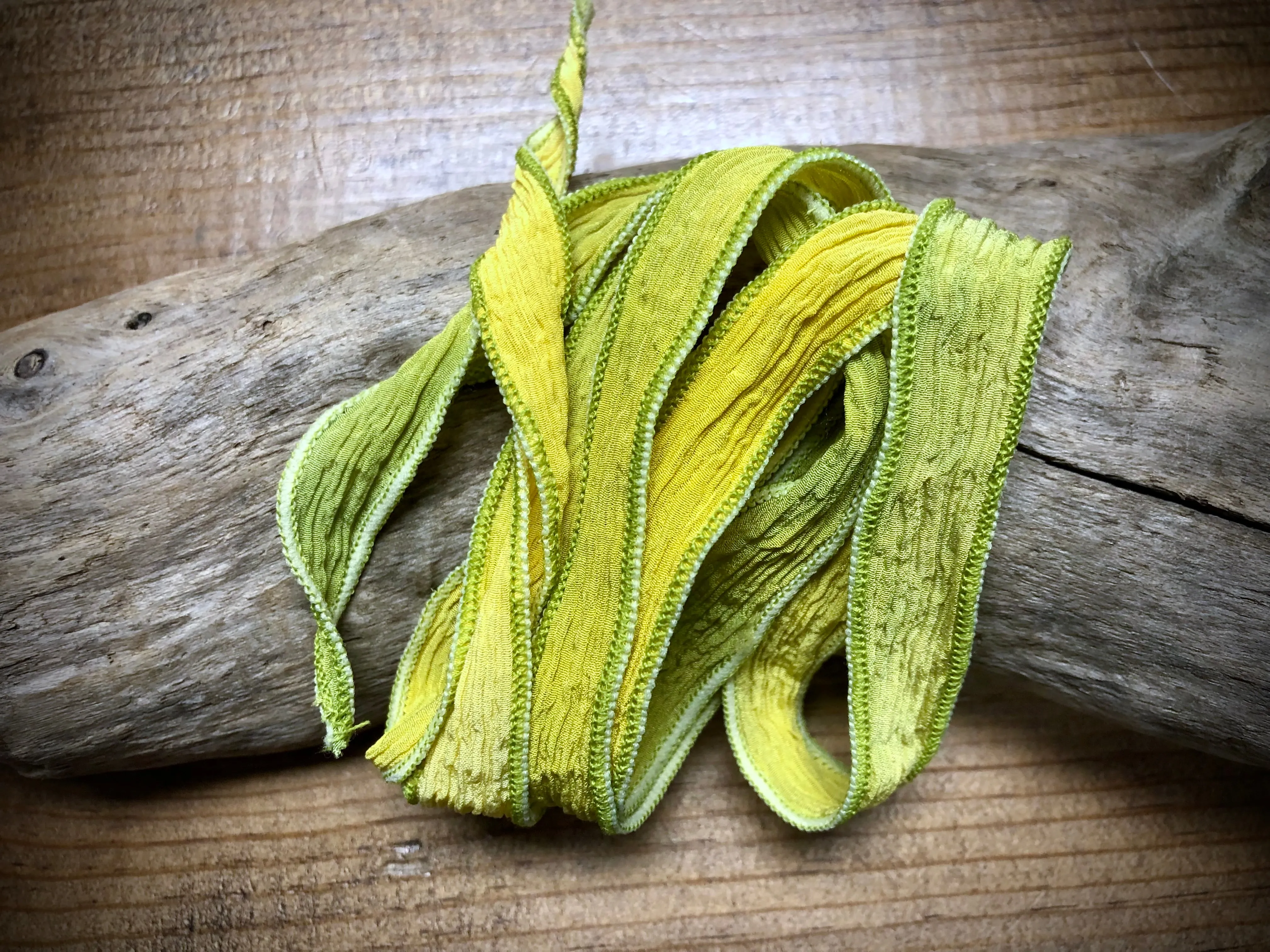 Side-Stitched Silk Ribbon - Lemon-Lime Ombre