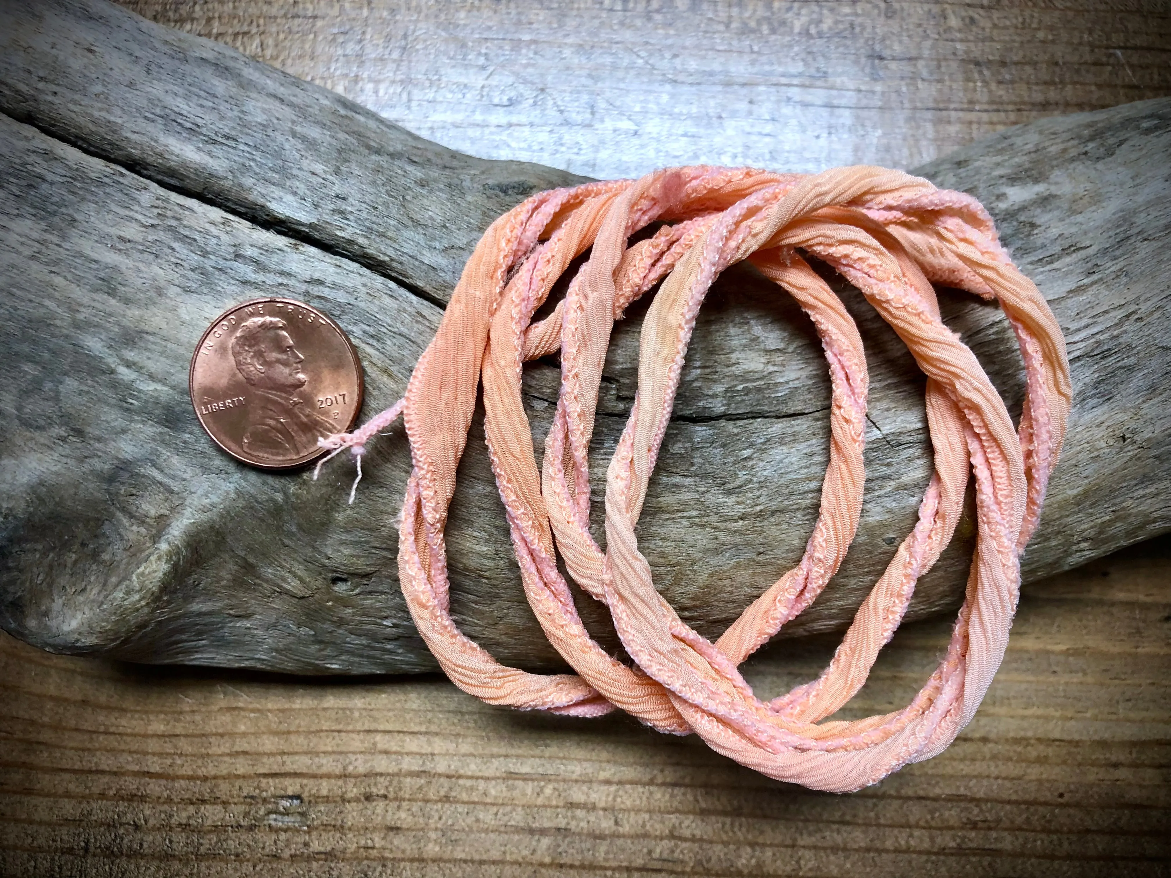 Side-Stitched Silk Ribbon - Peach