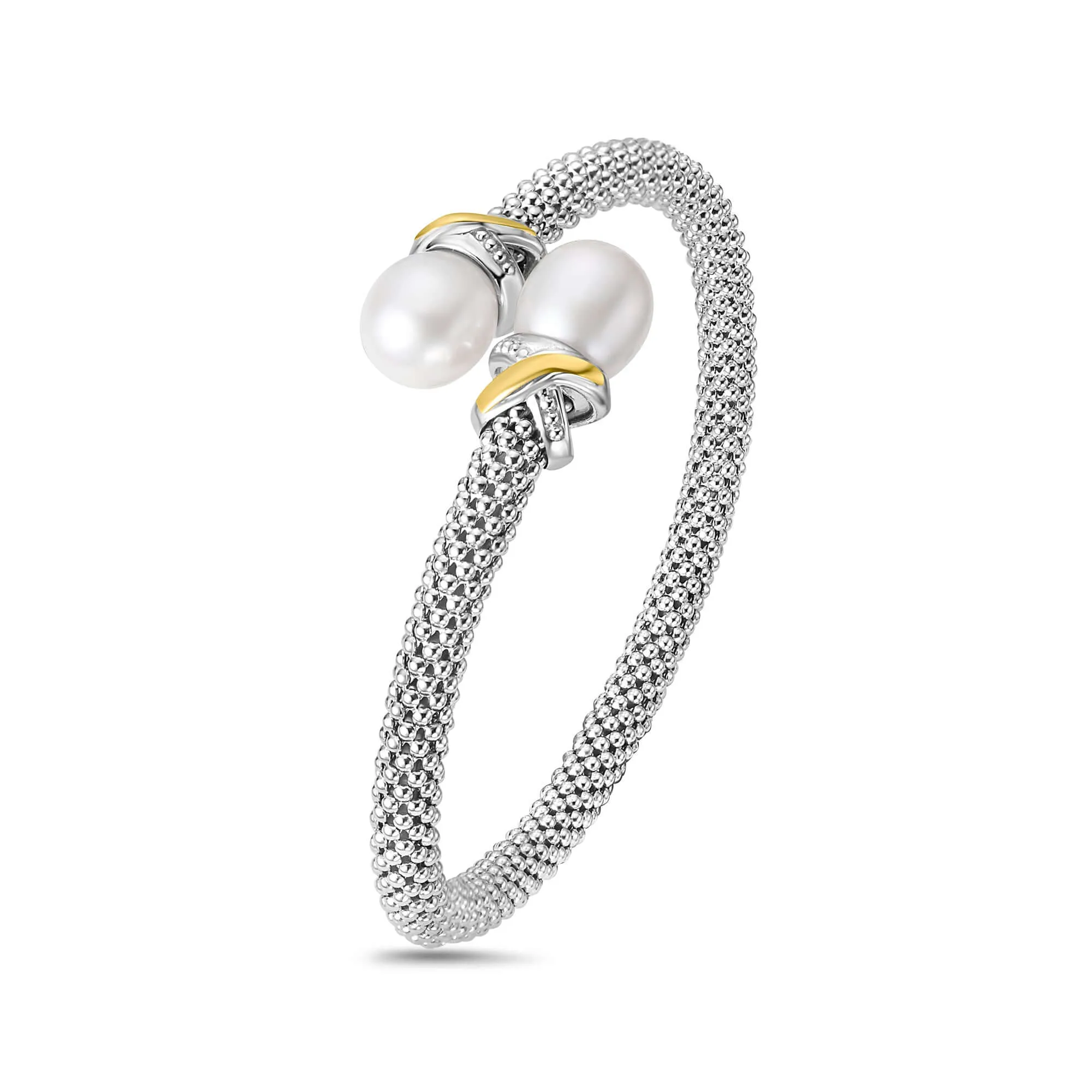 Silver & 18K Gold Prosecco Pearl Bypass X Bangle