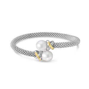 Silver & 18K Gold Prosecco Pearl Bypass X Bangle