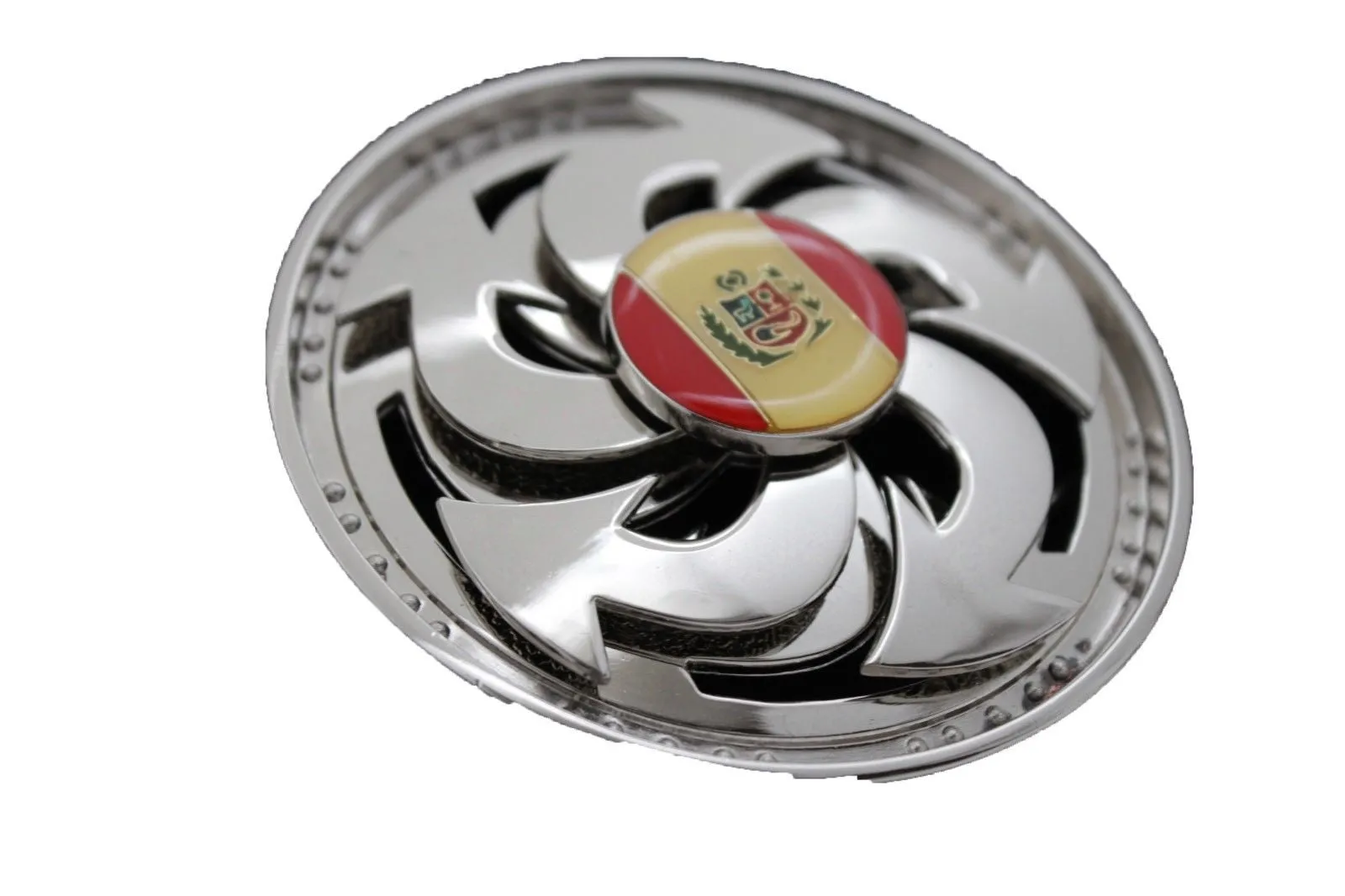 Silver Metal Round Shape Spinning Large Size Spain Flag Belt Buckle Men Women Rodeo