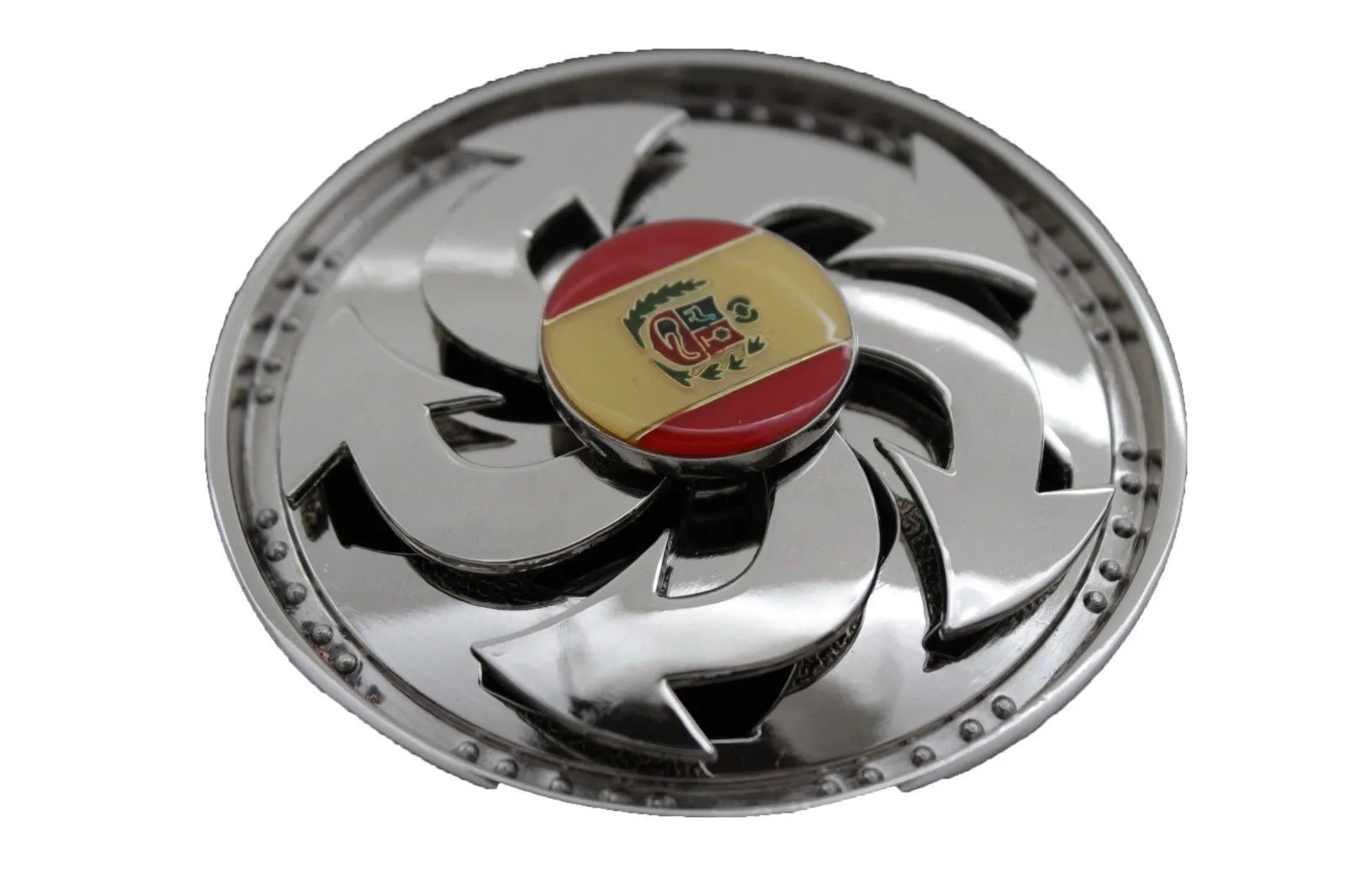 Silver Metal Round Shape Spinning Large Size Spain Flag Belt Buckle Men Women Rodeo