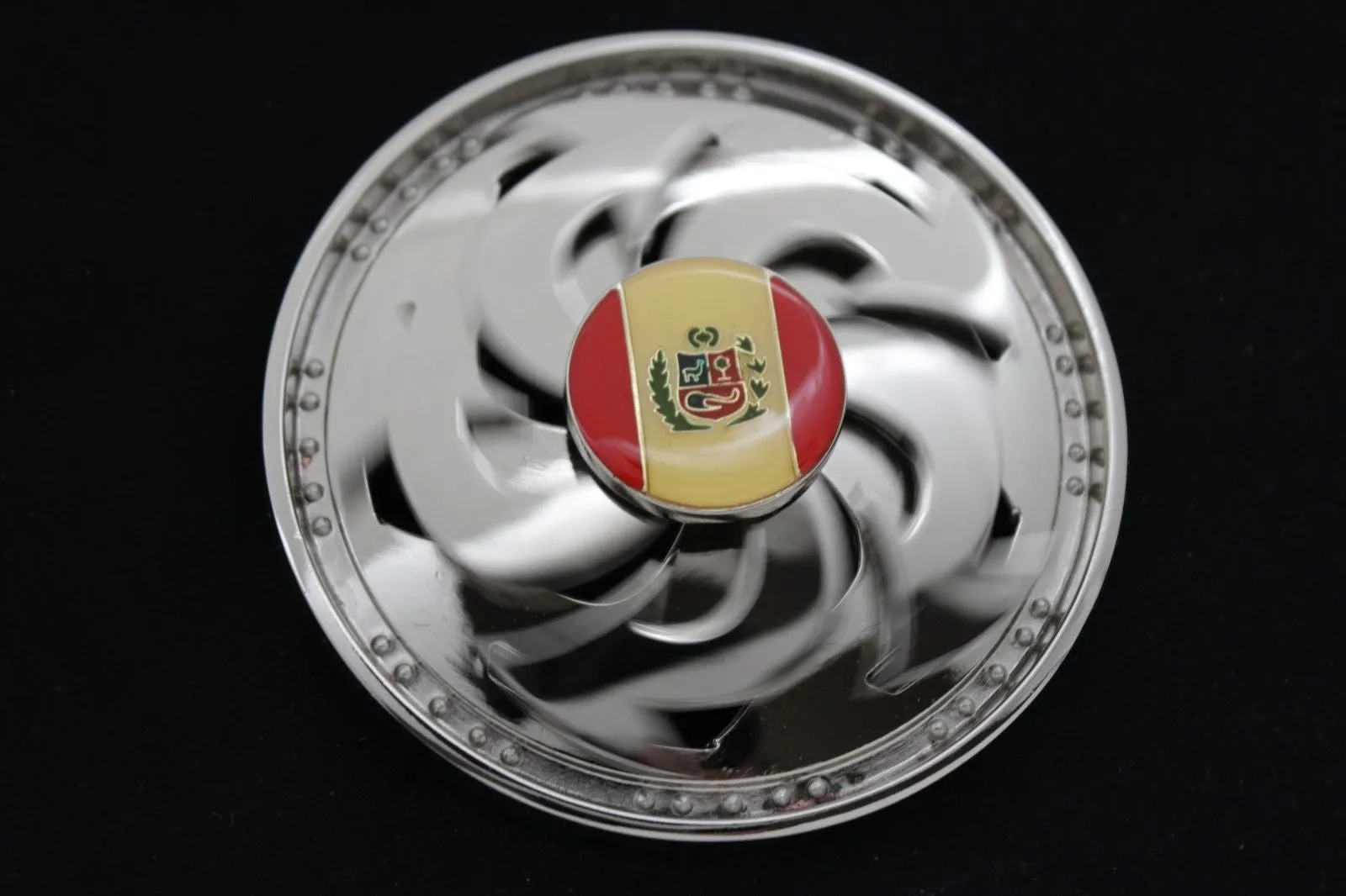 Silver Metal Round Shape Spinning Large Size Spain Flag Belt Buckle Men Women Rodeo
