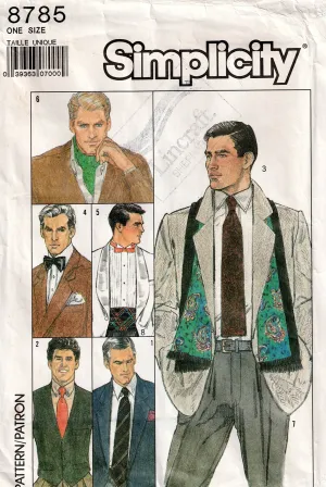 Simplicity 8785 Mens Formal Wedding Prom Accessories Ties Cummerbund etc 1980s Vintage Sewing Pattern ONE SIZE UNCUT Factory Folded