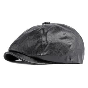 Solid Color Octagonal Leather Beret Hat